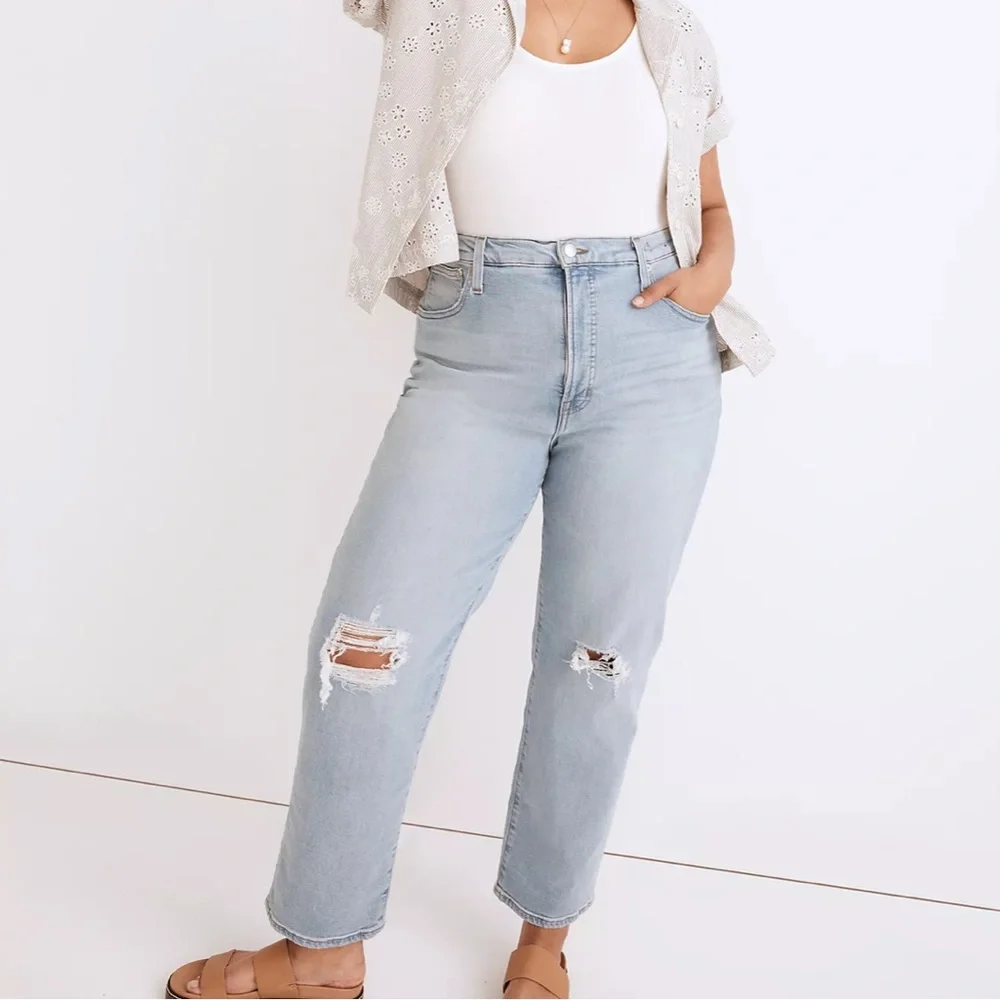 NWT Madewell Perfect Vintage Straight Jean in Danby Wash: Knee-Rip Edition - Picture 1 of 8